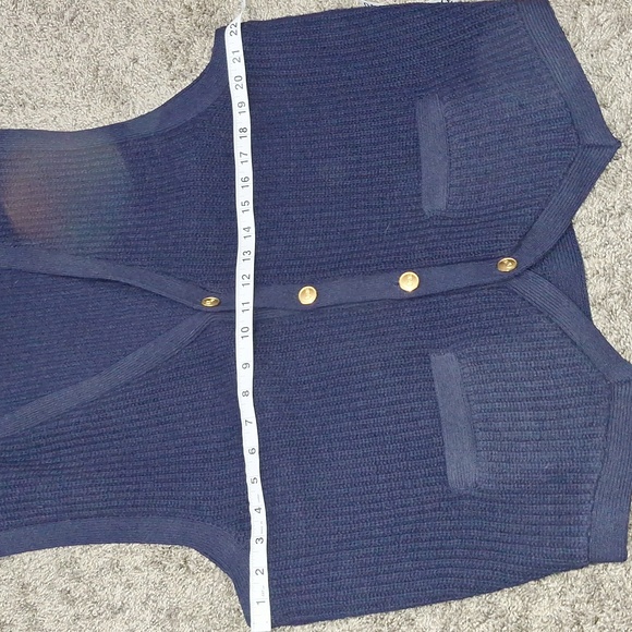 Orvis 100% Shetland wool vest - metal buttons - L - navy blue - Picture 5 of 8